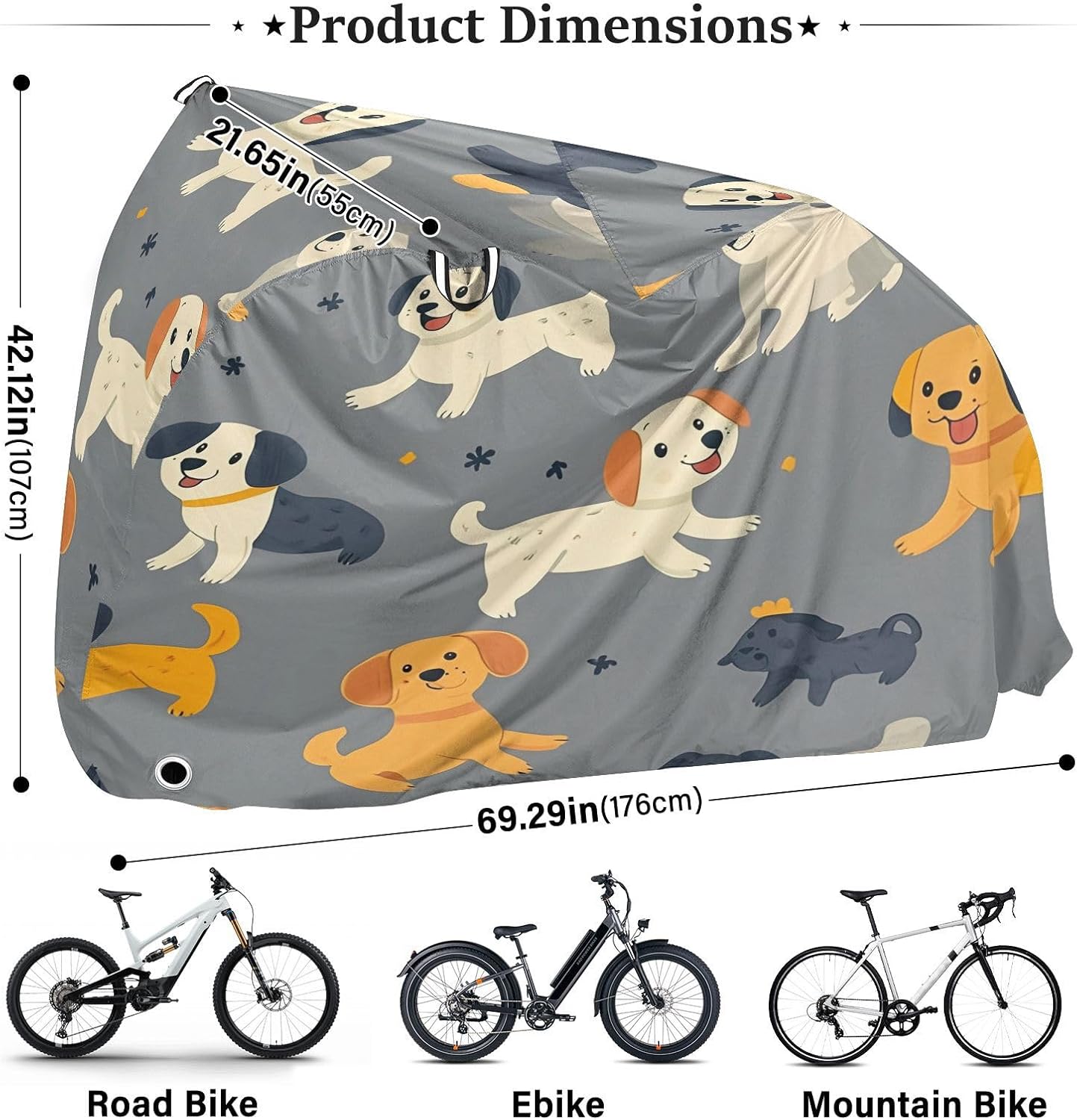 Cute Dog Bike Cover Waterproof Outdoor Storage, Bicycle Cover Rain Sun UV Wind Proof for Mountain Bike,Road Bike,Electric Bike