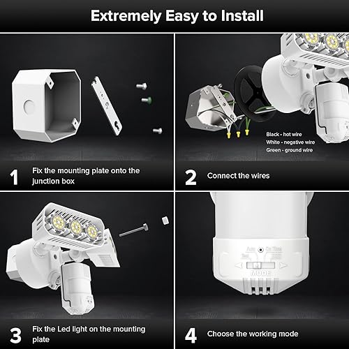 Miniatura 6 de SANSI Reflector LED con sensor de movimiento de 27W 2700LM para exteriores, luz de seguridad equivalente a 300 W, 5000 K, luz del atardecer al