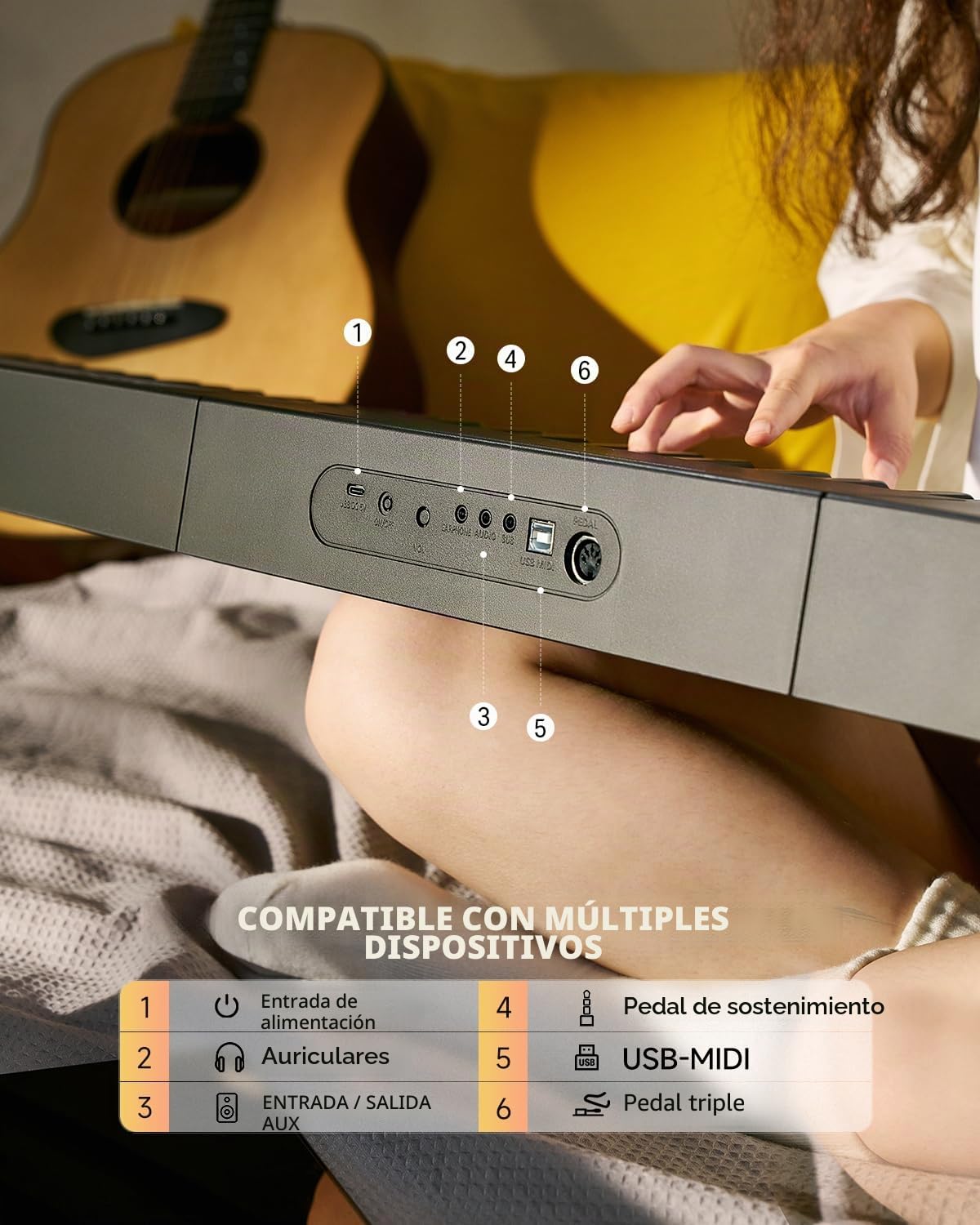 Donner Teclado de piano digital de 88 teclas sensibles a la velocidad con soporte extraíble, piano eléctrico compacto para principiantes con modo Split, pantalla LED y pedal triple, DEP-08