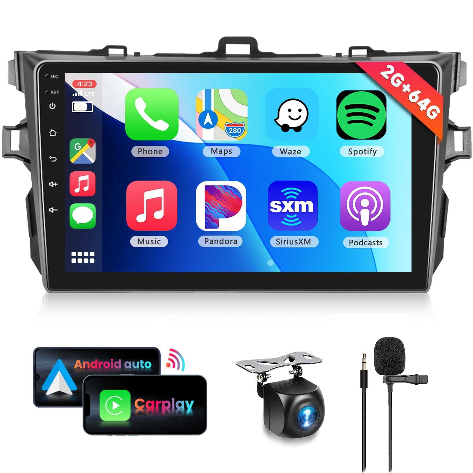 2G+64G Car Radio Stereo for Toyota Corolla 2009-2013 with Wireless CarPlay Android Auto, 9 Inch Android 13 Touch Screen Head Unit, HiFi Audio GPS