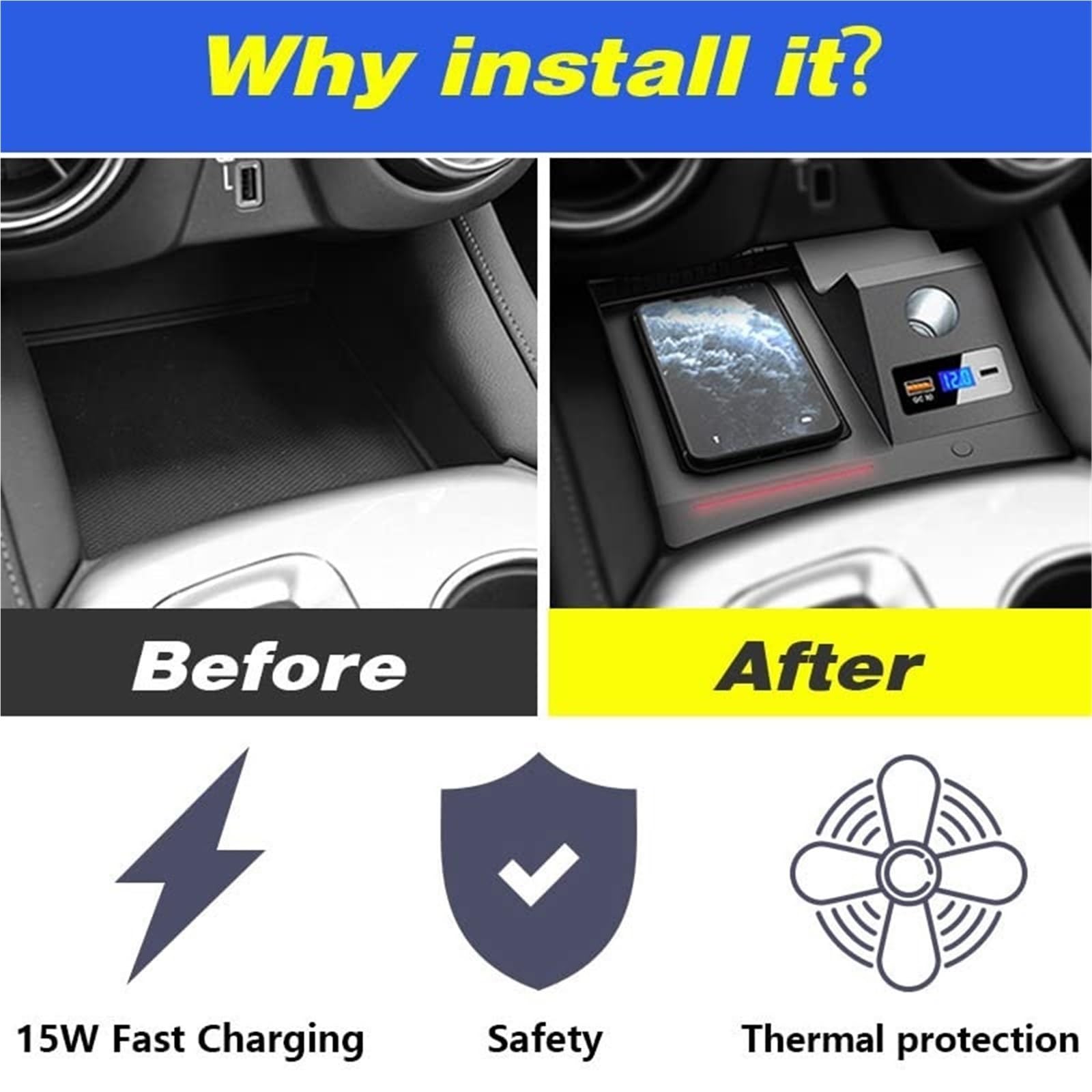 Chargeur sans Fil for Voiture 15 W, Plaque de Chargement Rapide