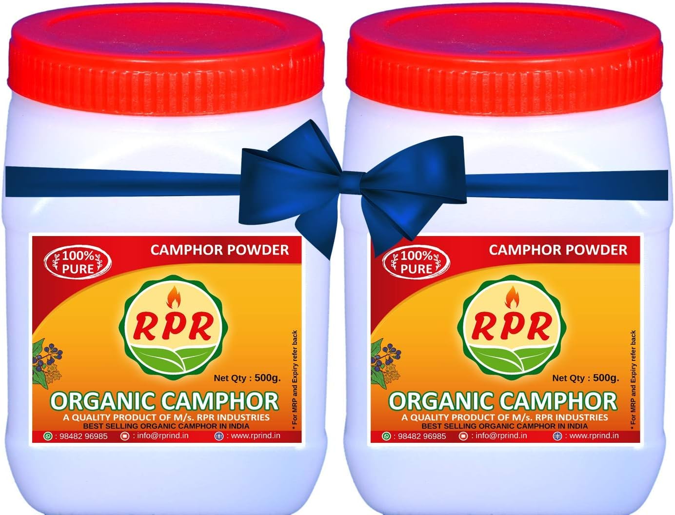 Organic Camphor Powder, 1kg (500g X 2 Jars), White