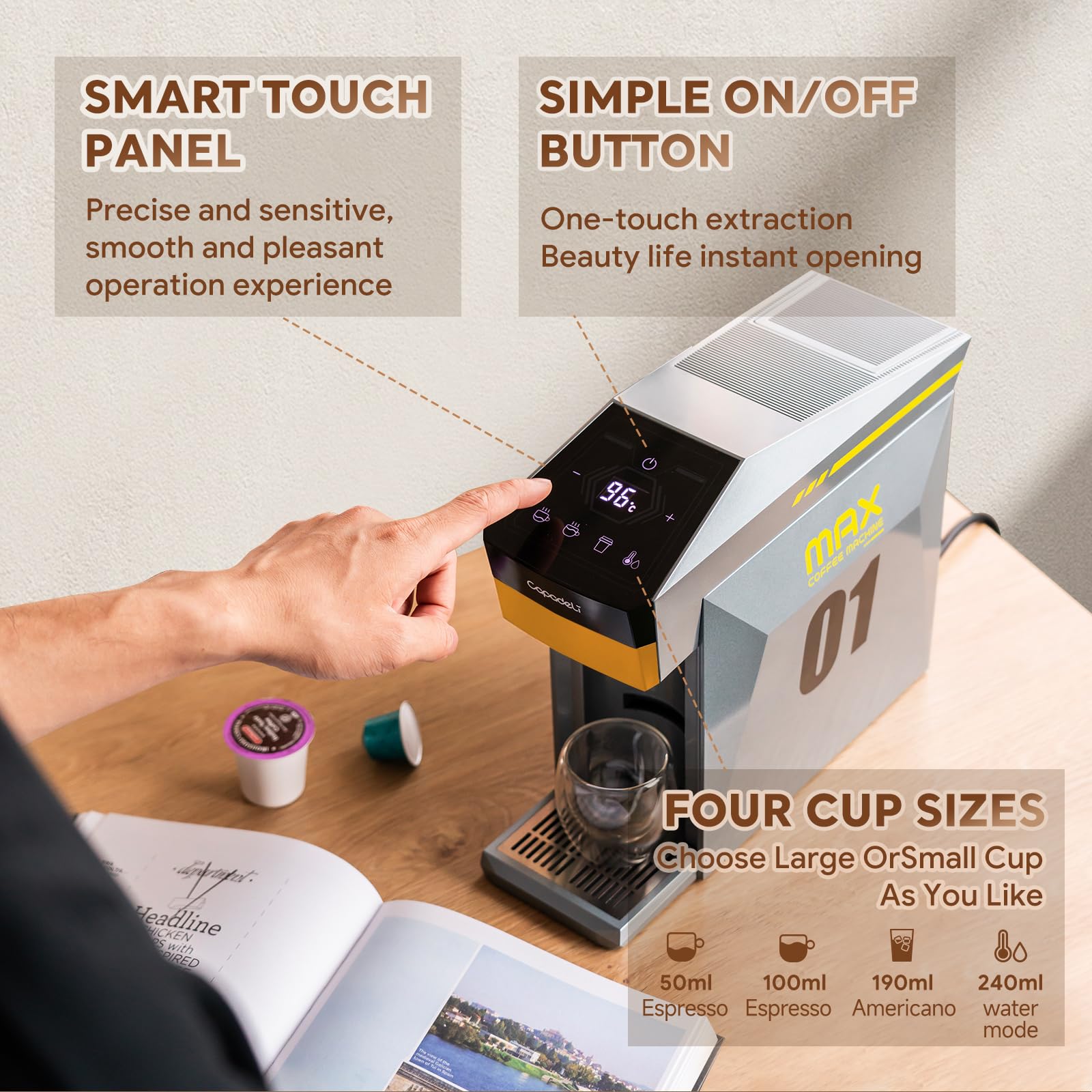 Macchina da caffè espresso multifunzione 4 in 1, 19 bar, per NES-presso Original/lor/Dolce Gusto/Capsule di caffè macinato, piccola macchina da caffè automatica a capsula (grigia)