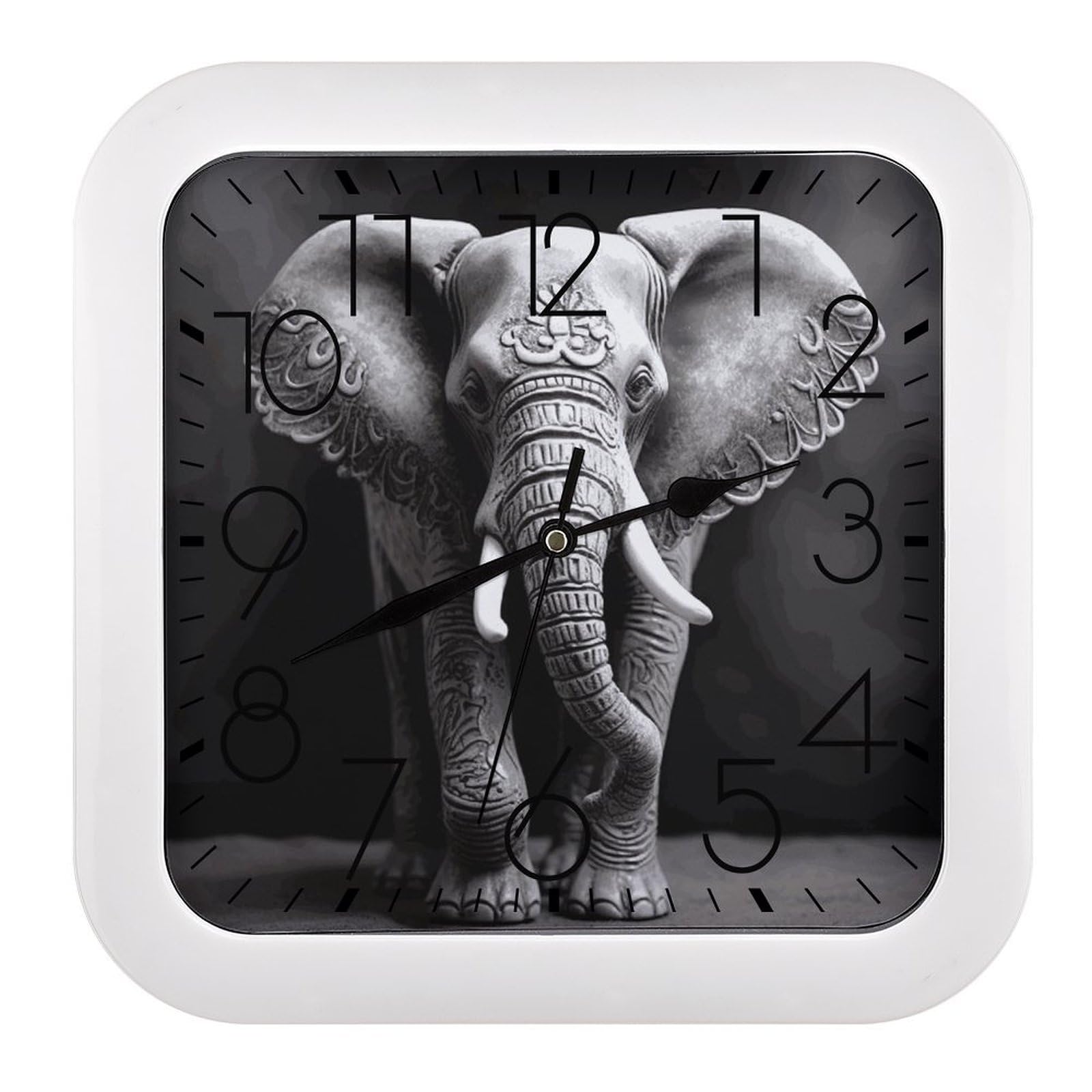 JTREHY Gray Elephant Wall Clock The Sound is Soft Square Timepiece Fashion Precise Easy to Read Numbers | Perfect Living Room Kitchen Or Office Clocks