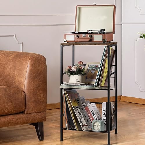 Soporte para tocadiscos con almacenamiento de 3 niveles soporte para discos de vinilo con almacenamiento de discos para sala de estar dormitorio