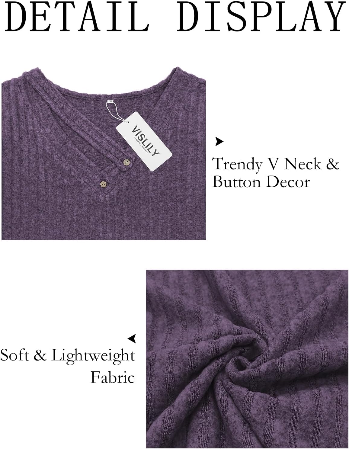 VISLILY Womens-Plus-Size-Tops Trendy V Neck Casual Long Sleeve Shirts Lightweight Knit Sweaters Button Decor Tunics Blouses - Image 5