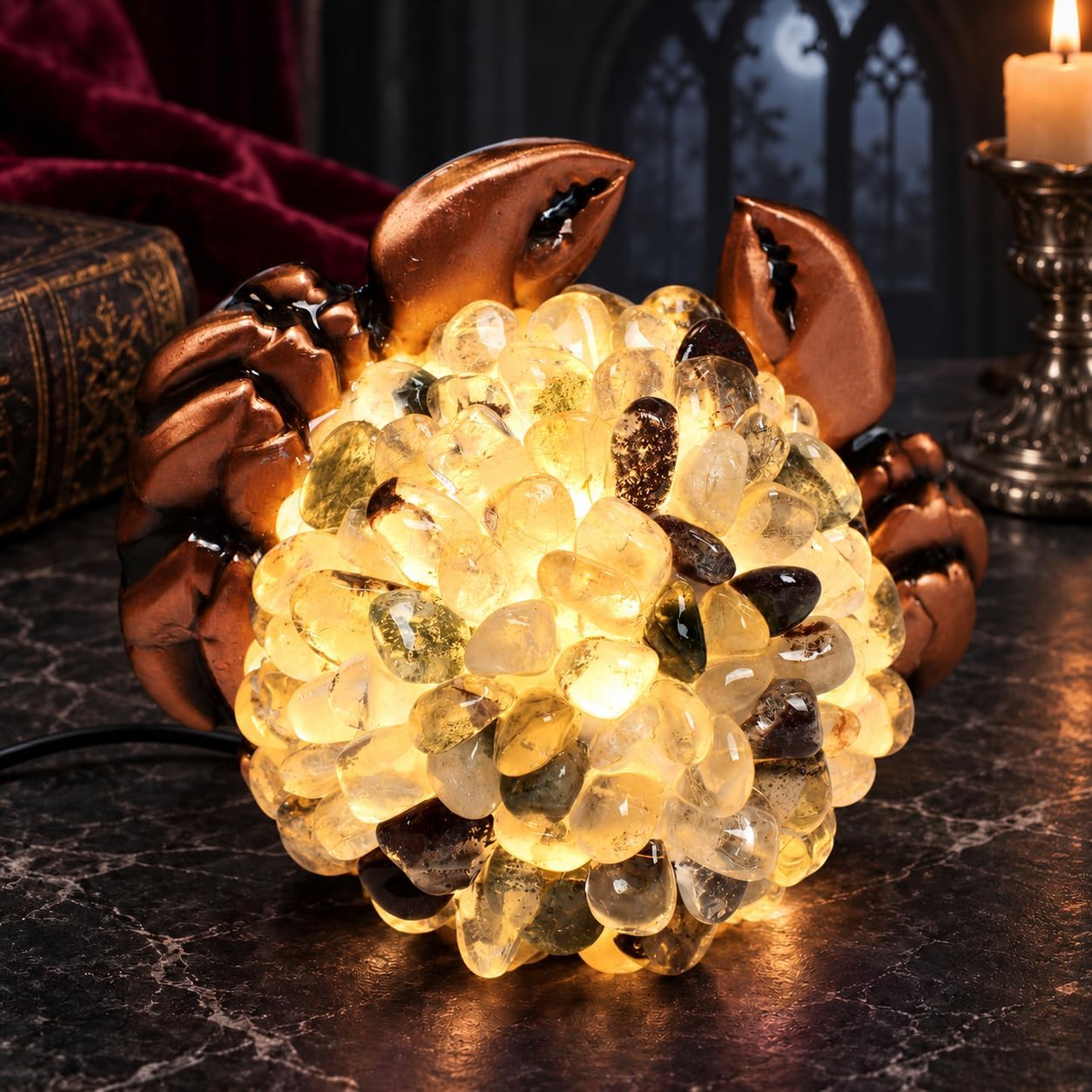 Natural Green Phantom Quartz Crab Lamp, 3-Color Dimmable USB Decor image 4