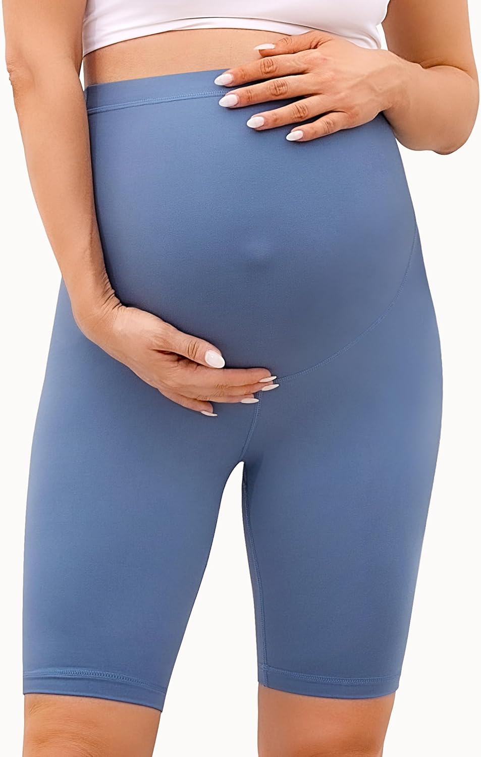 BONVIGOR Buttercloud Maternity Shorts Over The Belly-8" Pregnancy Biker Shorts Women Lounge Yoga Pants - Image 4