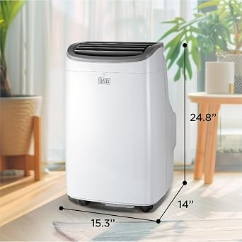 BLACK+DECKER Portable Air Conditioner, 9,000 BTU, BPACT08WT, White | 5,300 BTU SACC for Rooms up to 400 Sq. Ft., 3-in-1 Portable AC, Fan and Dehum with Follow Me Remote Control