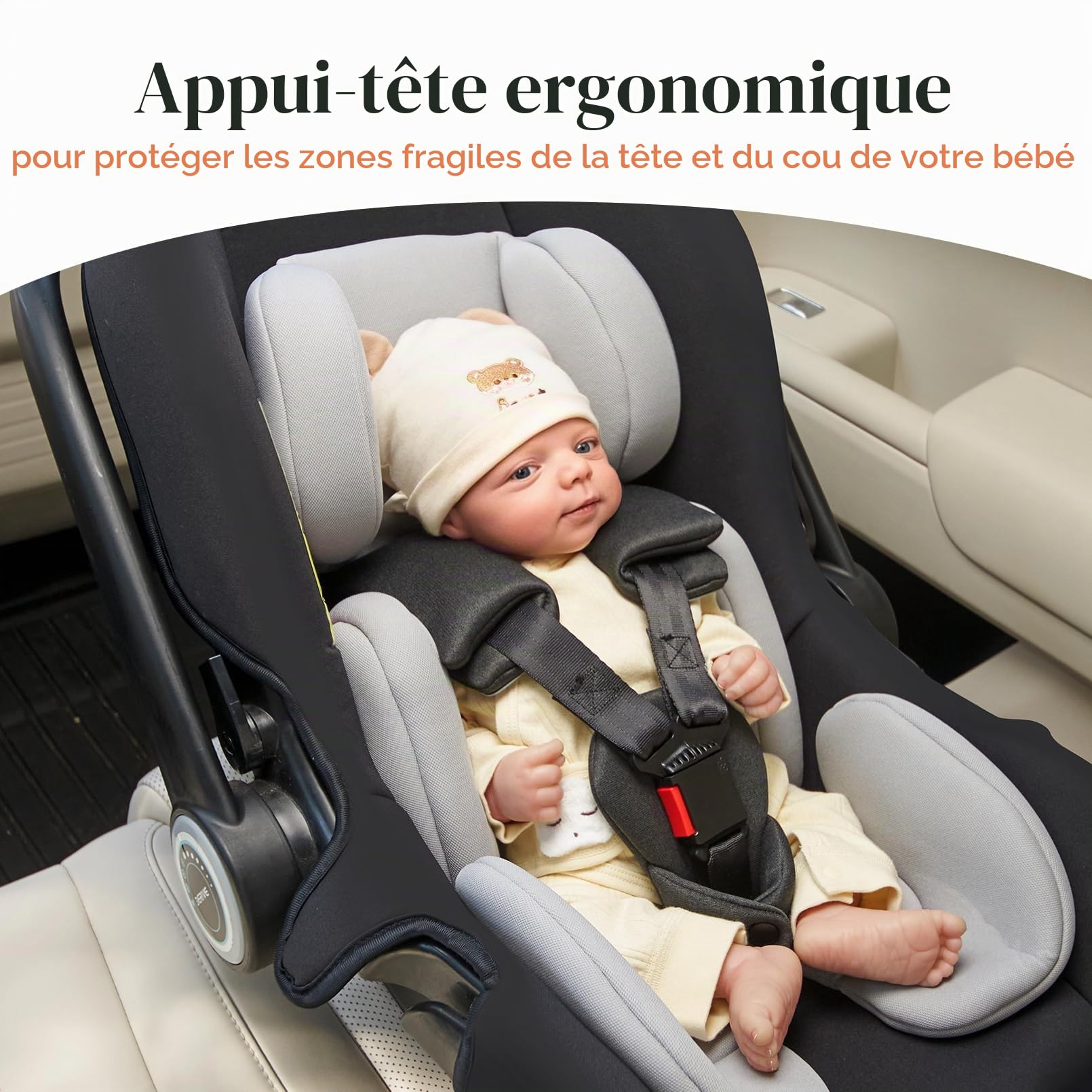 Innokids Insert de siège Auto pour bébé, Support de tête pour Nouveau-né, Doux et rembourré, Support latéral et tête Amovible pour sièges Auto, poussettes, balançoires (Gris Clair) | Doux et rembourré, tête amovible, support latéral pour sièges auto, pous
