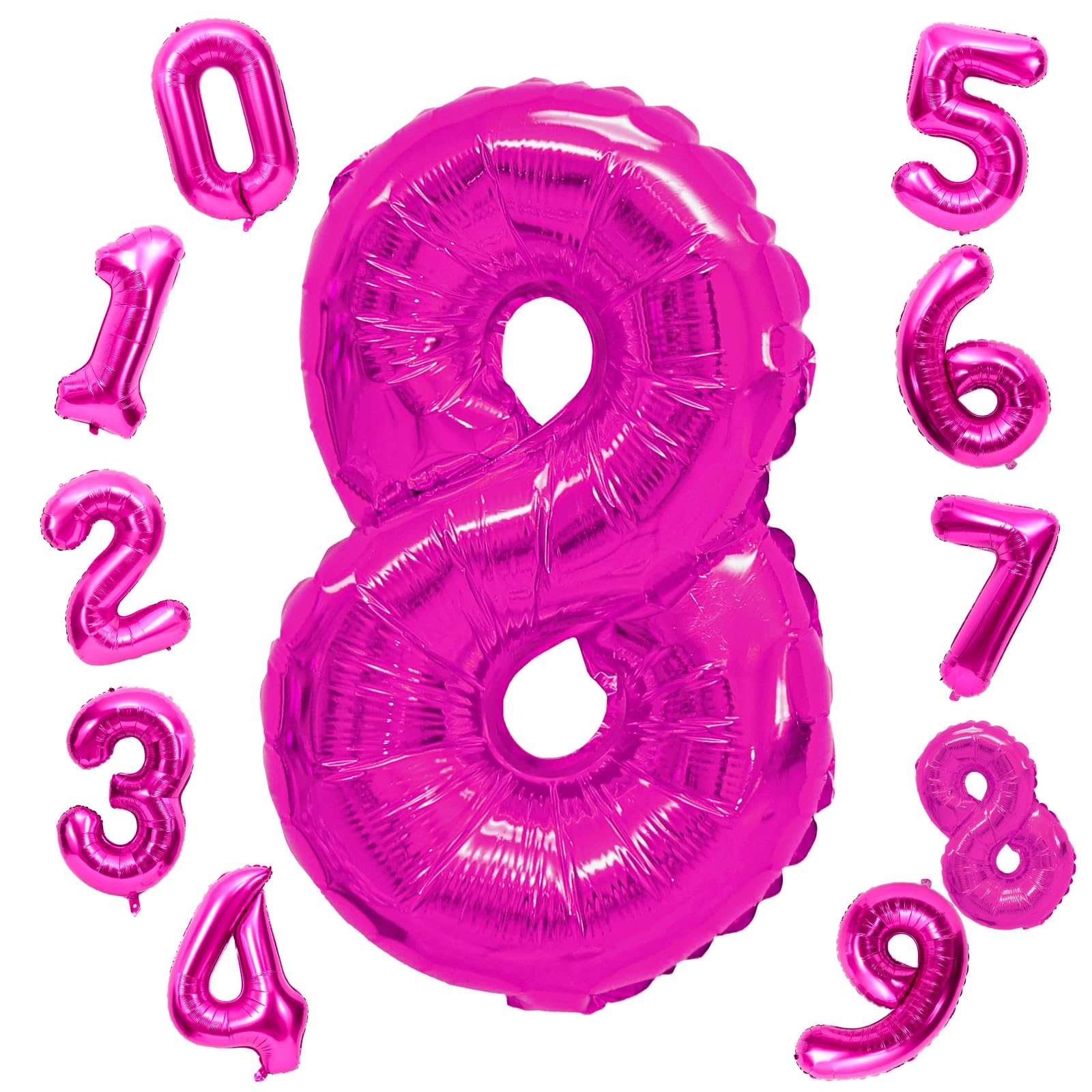 RUBFAC 40 Inch Hot Pink Number 8 Balloon, Large Size Pink Balloons, 8th Birthday Decorations for Girl, 0-9 Huge Digit Foil Number Balloons for Girl Birthday Party Anniversary Supplies Decorations