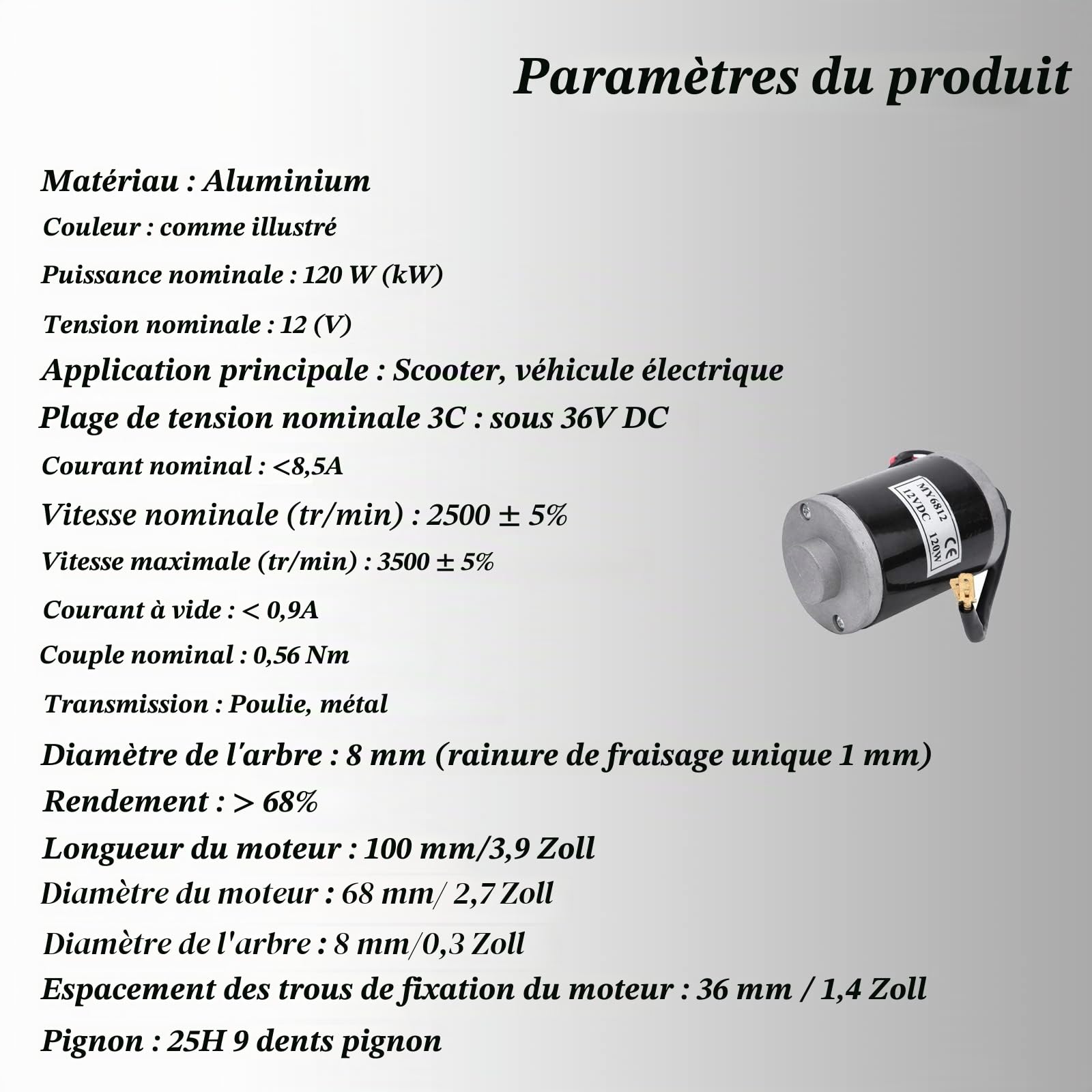 Moteur Electrique,DC 12V 120W Moteur électrique MY6812,Moteur à Brosse Haute Vitesse avec Poulie pour Trottinette électrique,Scooter