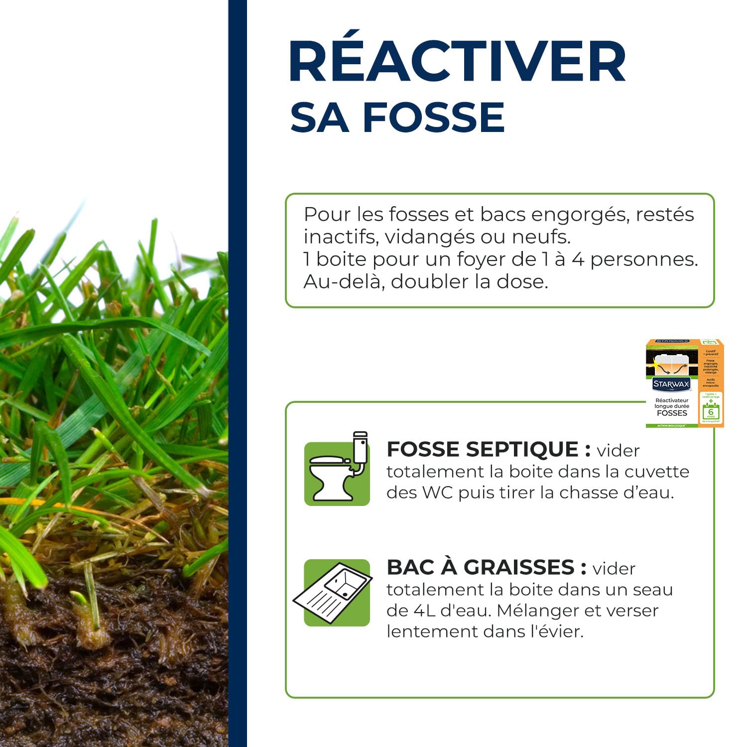 STARWAX Ré-activateur longue durée pour fosses septiques 500g | Réactive les fosses engorgées ou après vidange, 1 geste pour 6 mois de tranquillité, micro-capsules à effet retard
