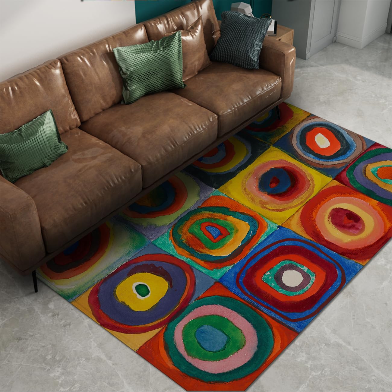 Tappeto da nursery 60x180cm Tappeti astratti colorati acquerello con cerchi concentrici tappetino lavabile morbido antiscivolo a pelo basso per il soggiorno