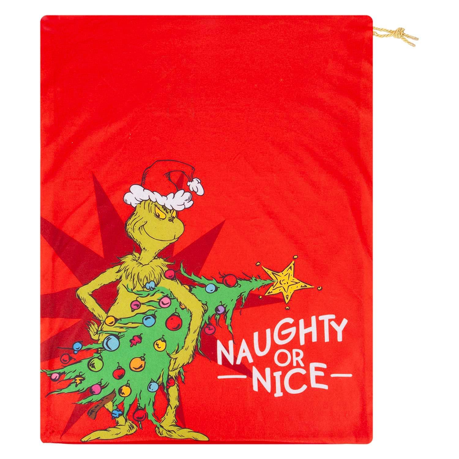 Vfm E-Store Red - Grinch Christmas Santa Sack Festive Gift Present Bag Holder Dr Seuss Xmas Theme Fun Design - 70Cm X 50Cm X 1