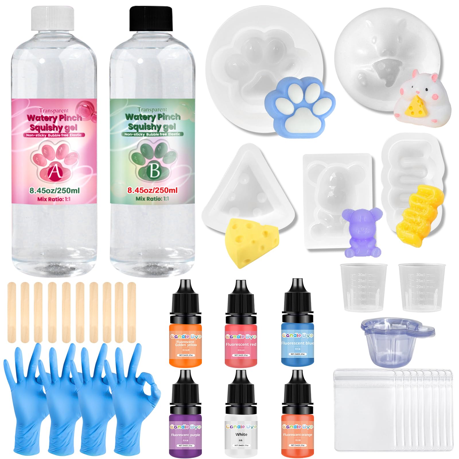 NlsqEU Kit de Silicona Líquida,Kit de Silicona para Taba Squishy 500ML con Proporción 1:1 AB, Kit de fabricación Squishy, Regalo DIY Squishy Pata de Gato