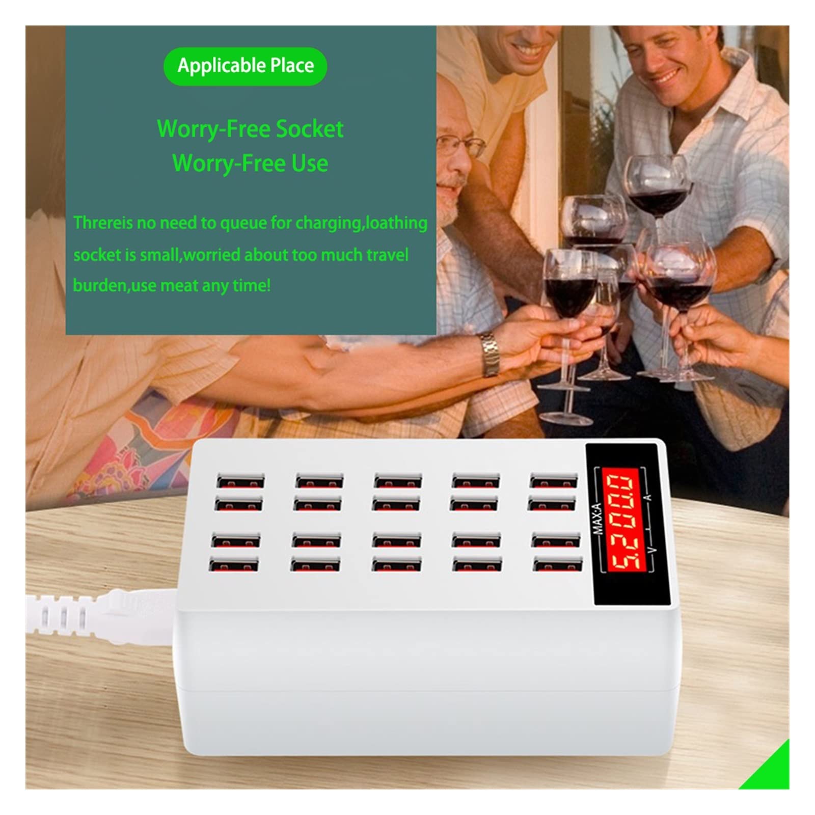 Ładowarka USB Stacja ładująca USB, stacja ładująca do wielu urządzeń Szybkie ładowanie z ekranem LCD Cyfrowy wyświetlacz do tabletów telefonicznych Smartfonów Przenośna konstrukcja(820)