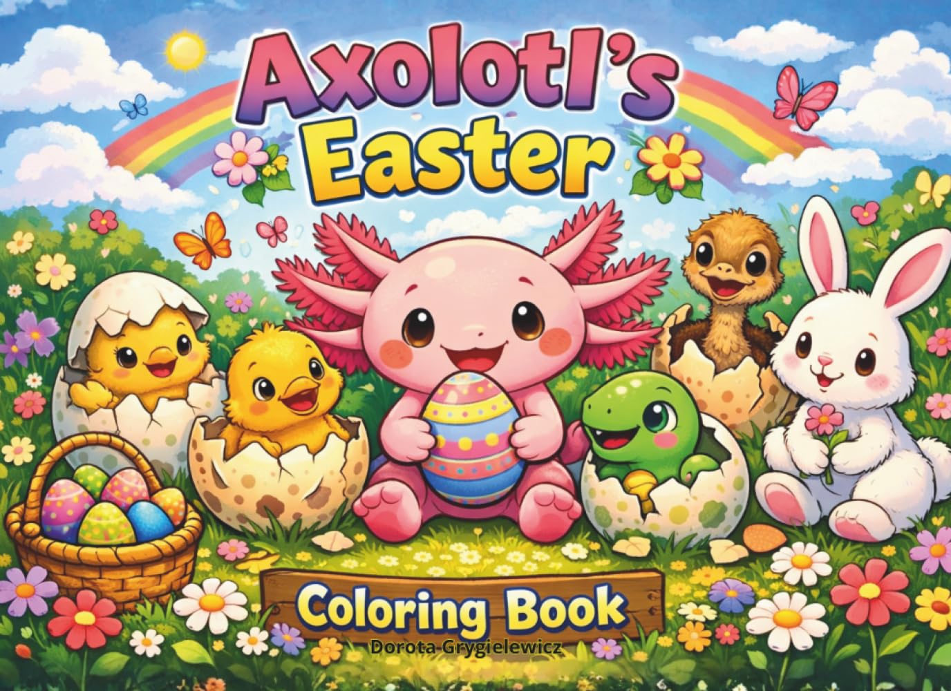 Axolotl's Easter Coloring Book: Coloring pages about little cute axolotl finding variour eggs in easter time