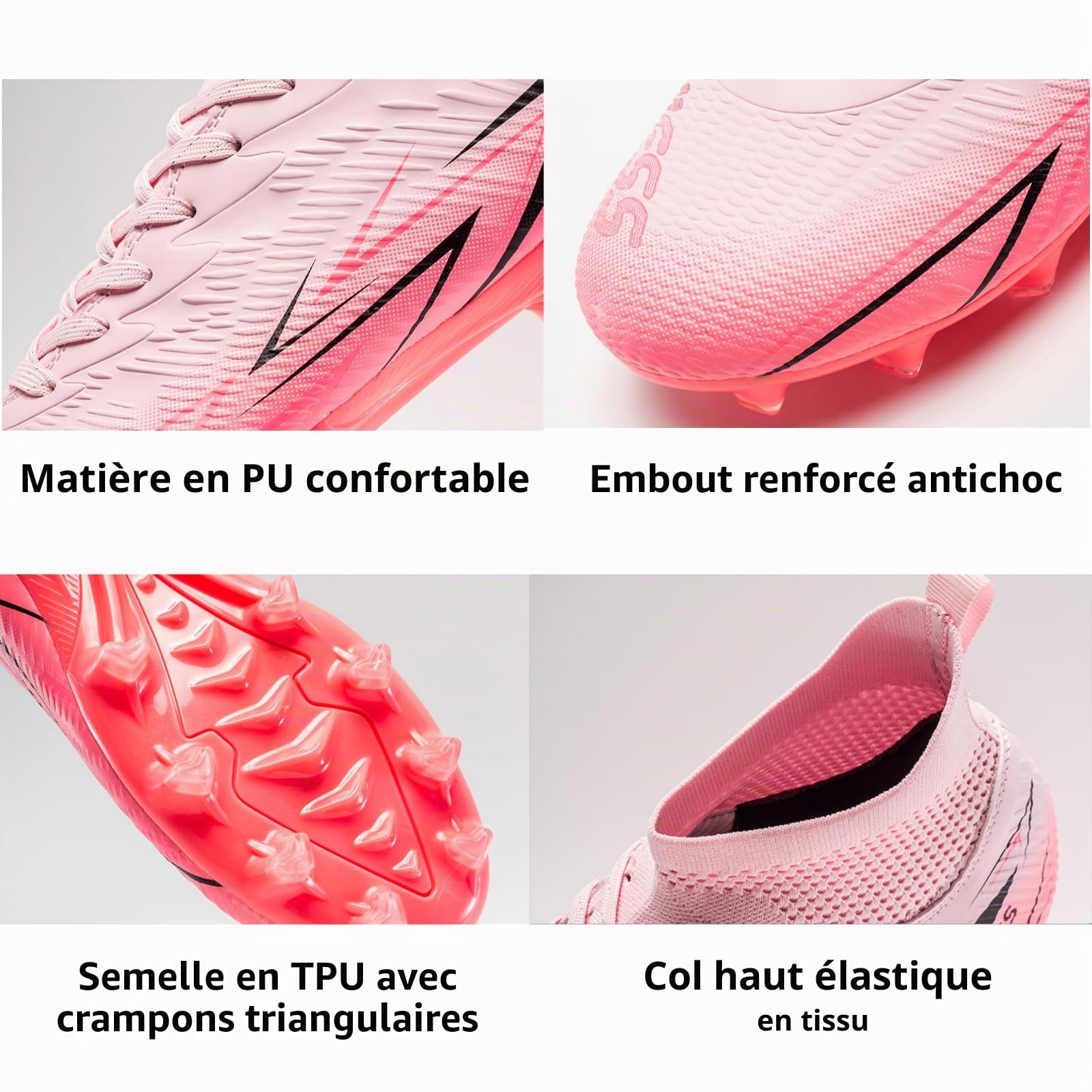 Msport Chaussures de Football Enfants/Adolescents à Crampons – Antidérapantes, Légères et Confortables – Idéales pour Gazon Naturel et Synthétique - Blanc 36 EU