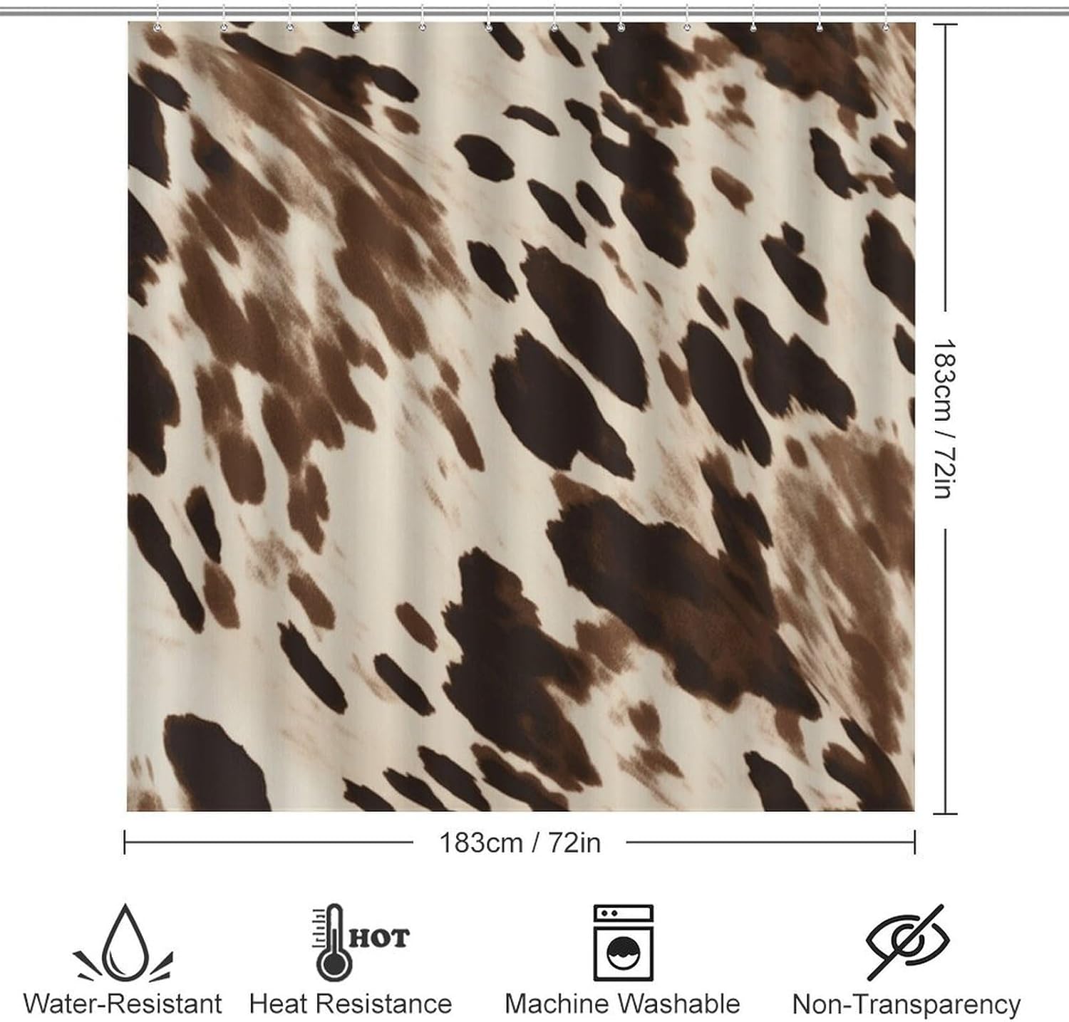 Cow Printed Shower Curtain Set 4 Piece, Non-Slip Bath Mat with Toilet Lid Cover and Waterproof Shower Curtain with 12 Hooks, Complete Bathroom Set for Home Decor