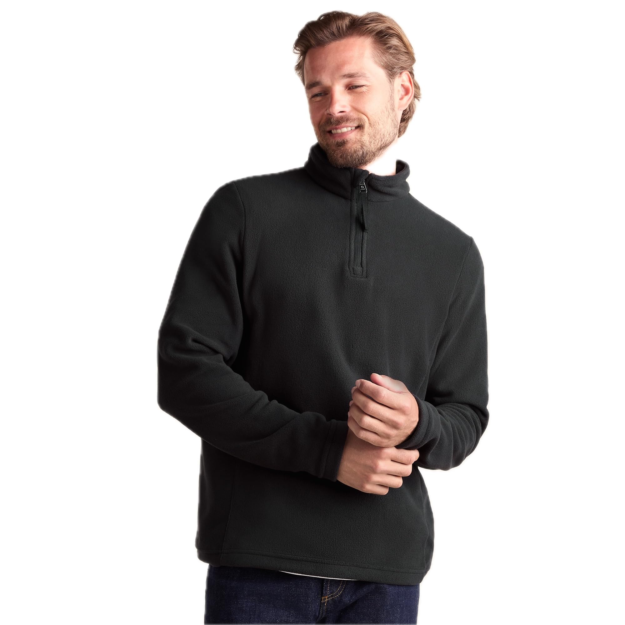 Tog24 Men's Black Revive Fleece Jacket Zip-Neck Pocket Lightweight Warm Anti Pill