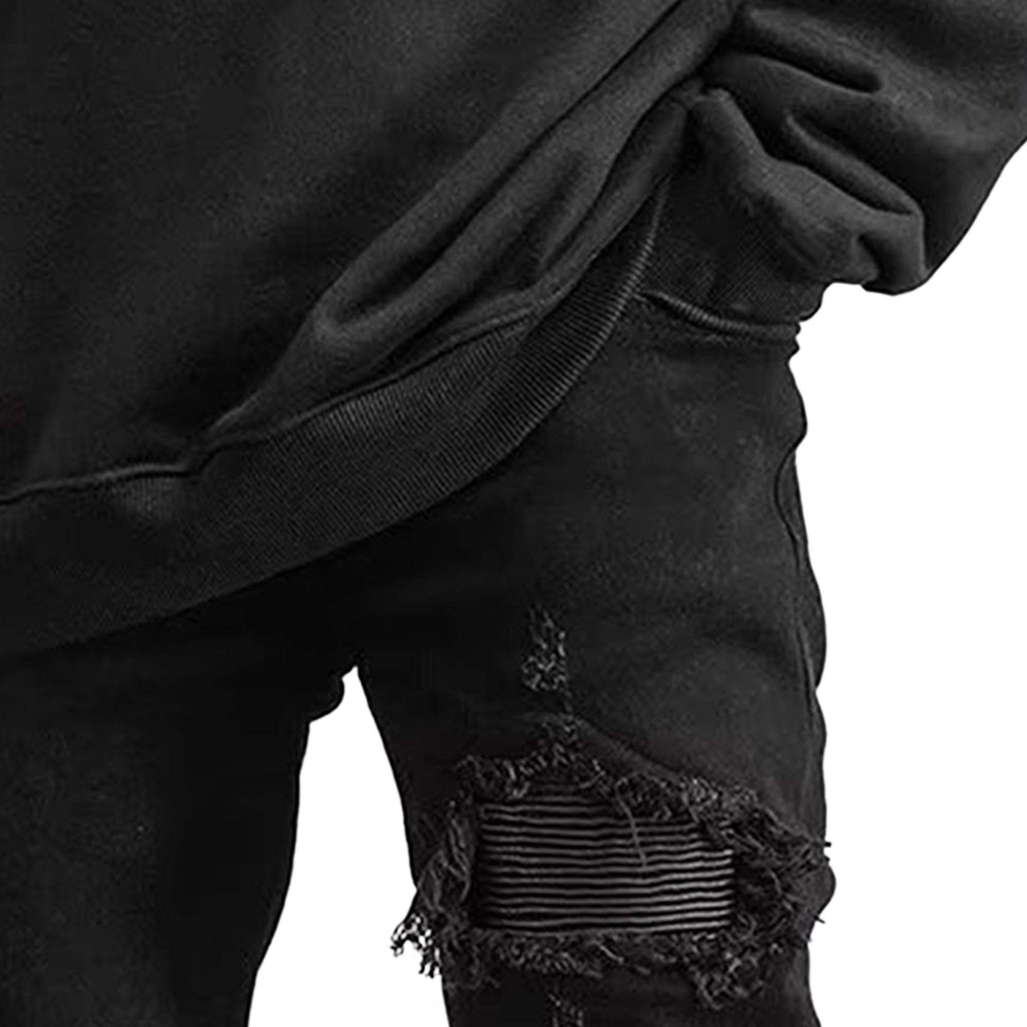 Qolkmuiy-GJ Men's Cutout Ripped Stretch Jeans Patch Regular Distressed Denim Pants Y2K Stacked Skinny Cowboy Trousers (Black,36)