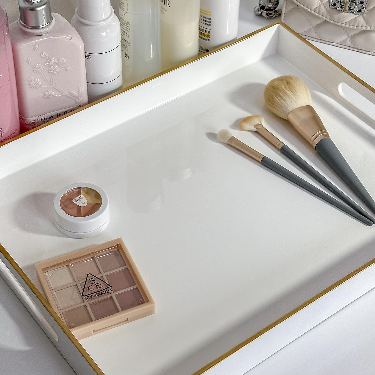 YXZHUOYU White Sturdy Acrylic Serving Tray with Handles-15.7x11.8Inch, Morden Plastic Rectangular Serving Tray for Coffee Table Bathroom, Ottoman, Home Decor