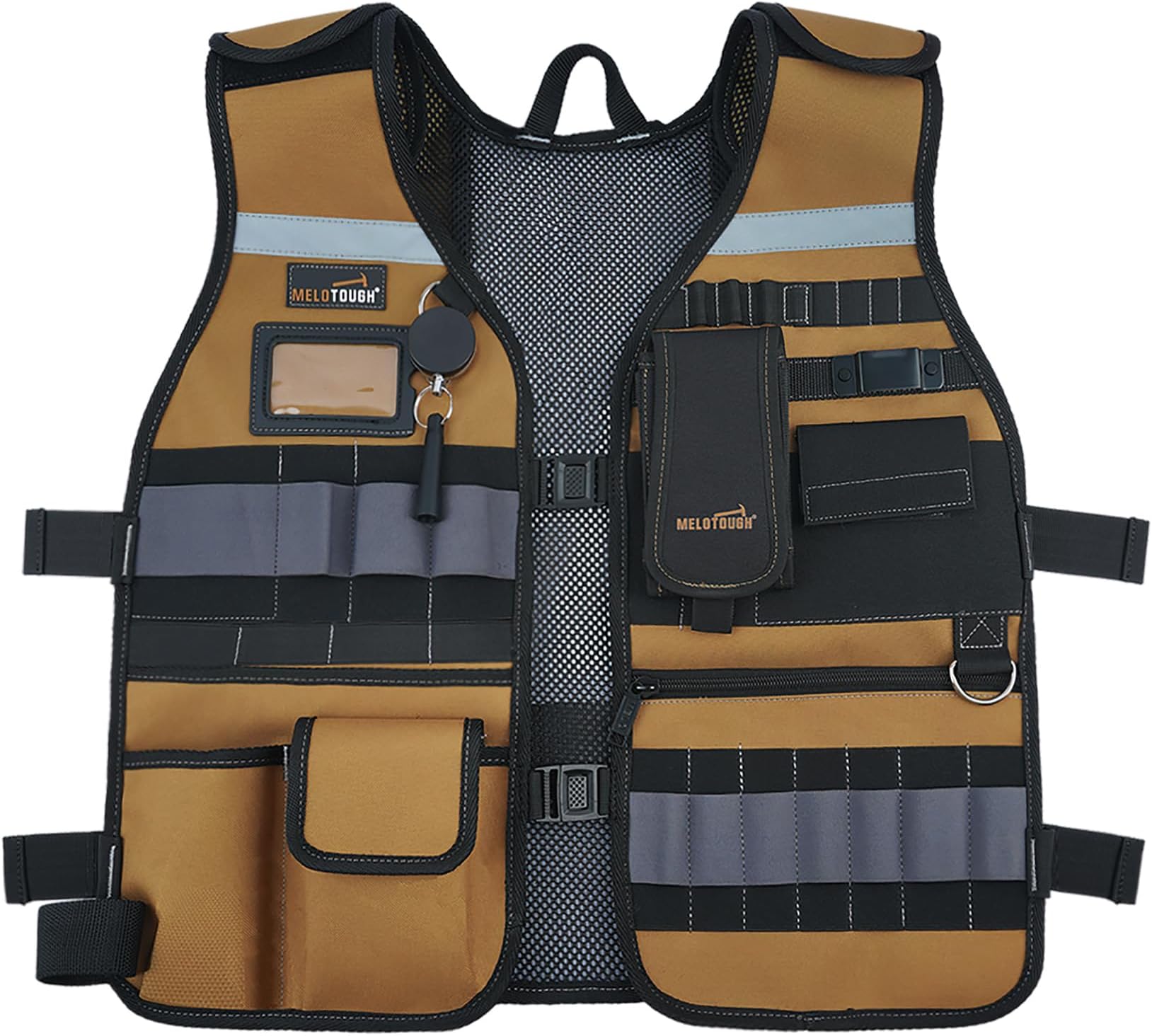 MELOTOUGH Tool Vest Safety Work Vest with Adjustable Straps,Removable Phone Holder for Electrician,Construction,Carpenters