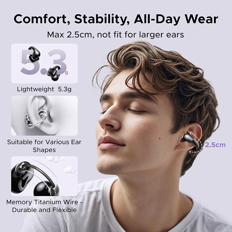 UGREEN HiTune S3 Open Ear Earbuds, Bluetooth 5.4, Clip on Earbuds, Black image 2