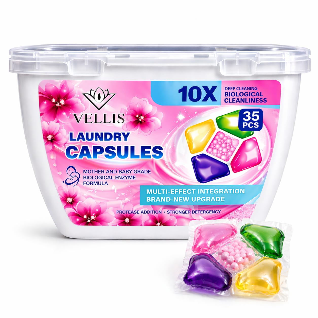 VELLIS Laundry Pods | 5 in 1 Floral Premium Detergent Capsules | Powerful Stain Removal | Best for Front Load & Top Load Washing Machines | Pack of 35 Pods |