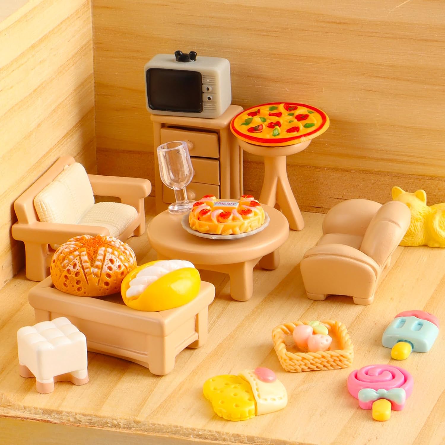 50 PCS Miniature Food Eggs Cake Milk Ice Cream, Mini Pretend Play Kitchen Cooking Game Party Accessories Toys for Dollhouse Landscape
