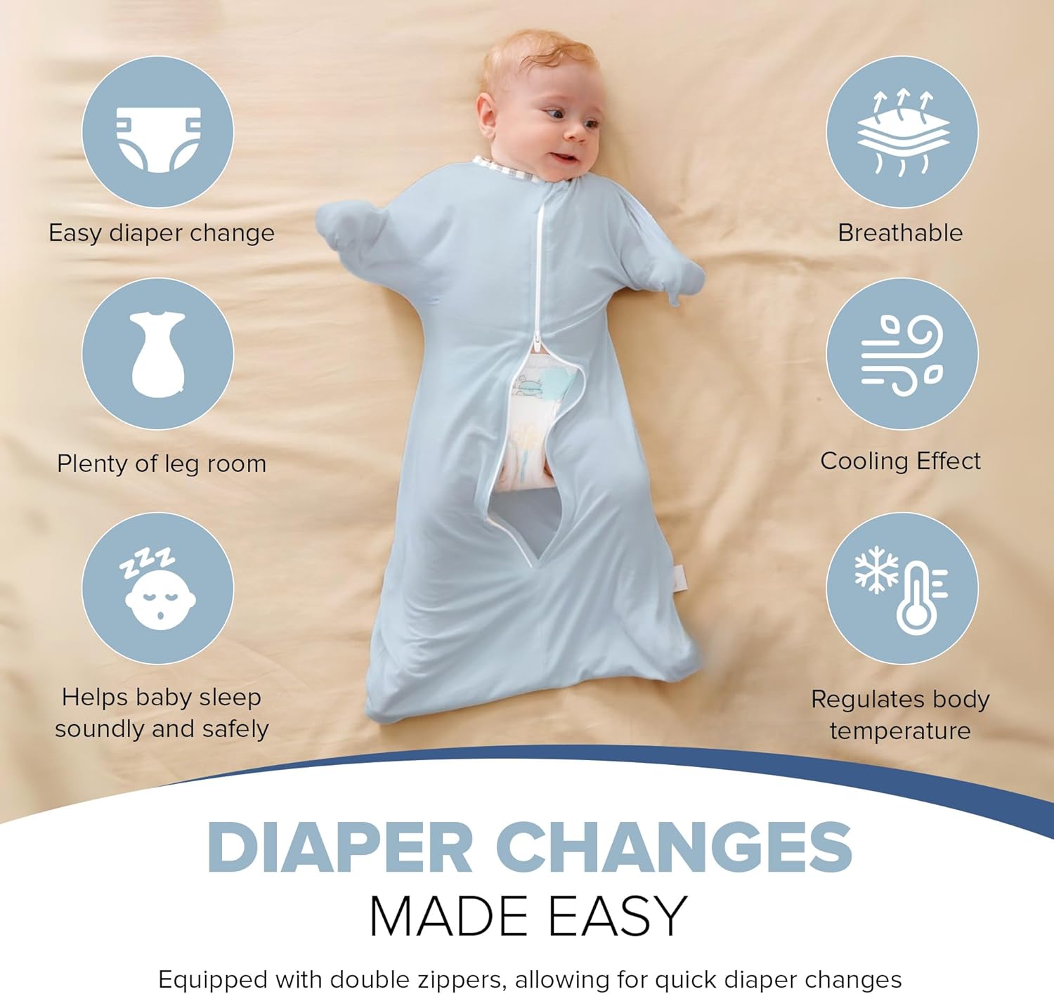 Baby Sleep Swaddle, 0–9 Months, Newborn Essentials, with 2-Way Zipper, Arms In, Sleep Sack for Boys and Girls