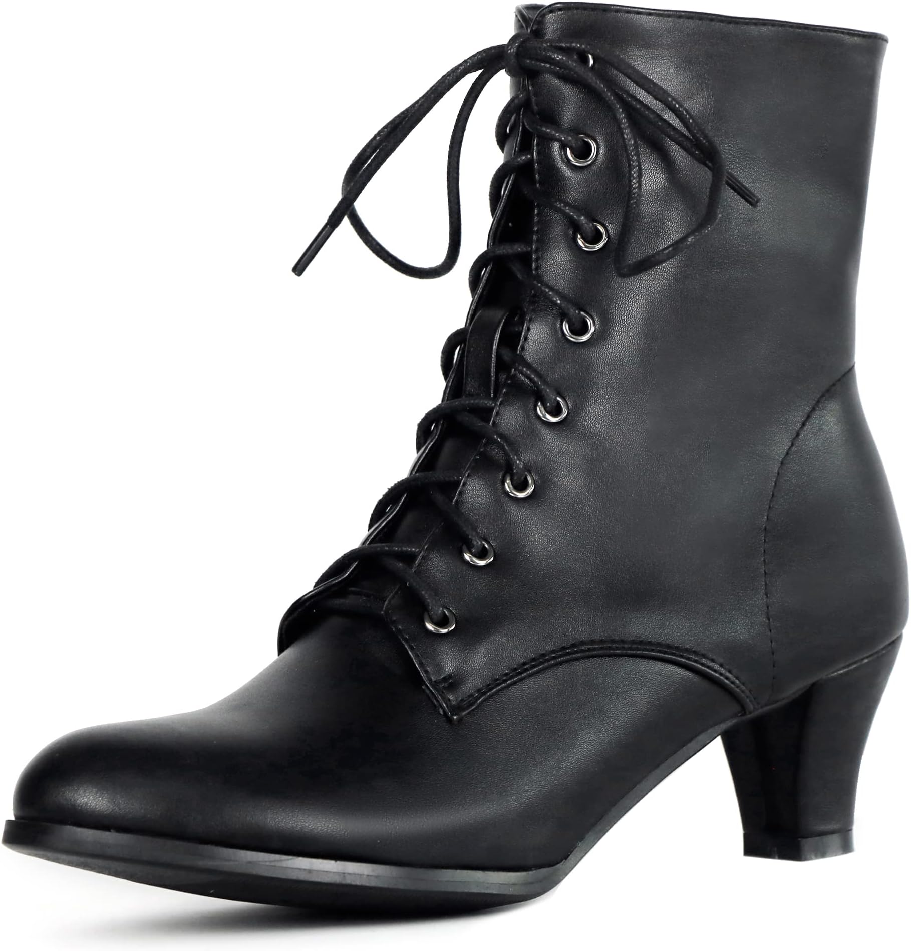 Women Vintage Victorian Boots 70s Lace up Ankle Boots Mid Heel Booties Cone Heel Side Zip Almond Toe Boots Costume Shoes