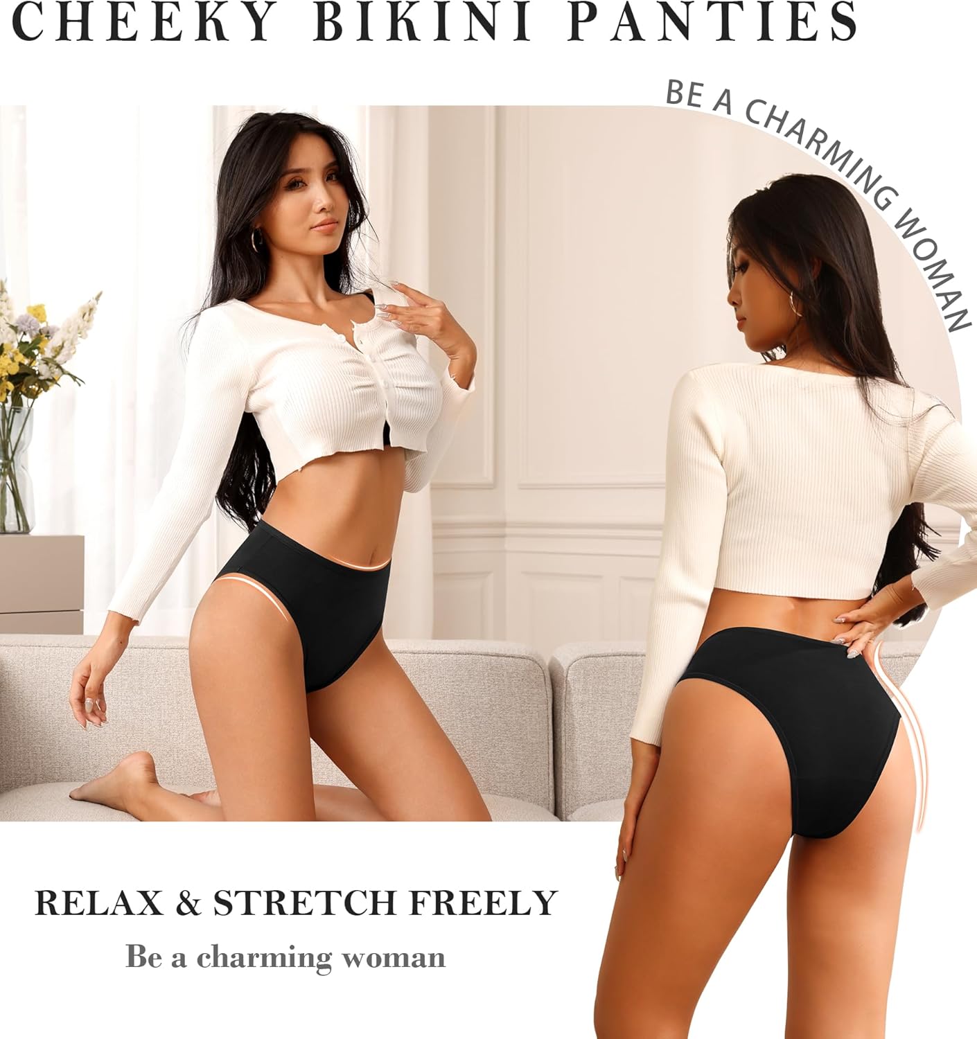 J-pone Underwear Women Pack High Waisted Bikini Panties Womens Underwear Cheeky Breathable Hipster Panties MultiPack - Image 2