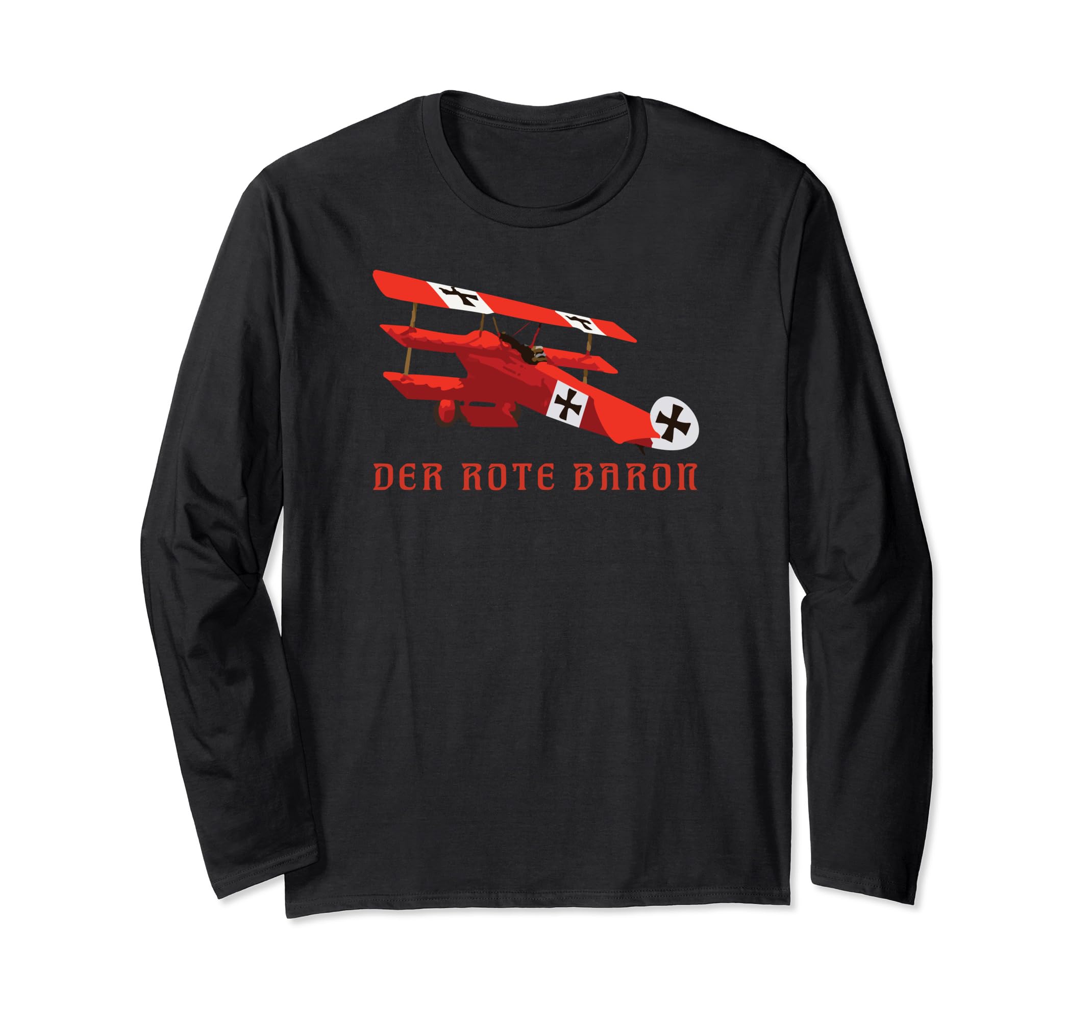 Red Rote Baron Fokker DR1 Triplane WWI Fighter Plane Long Sleeve T-Shirt, Black