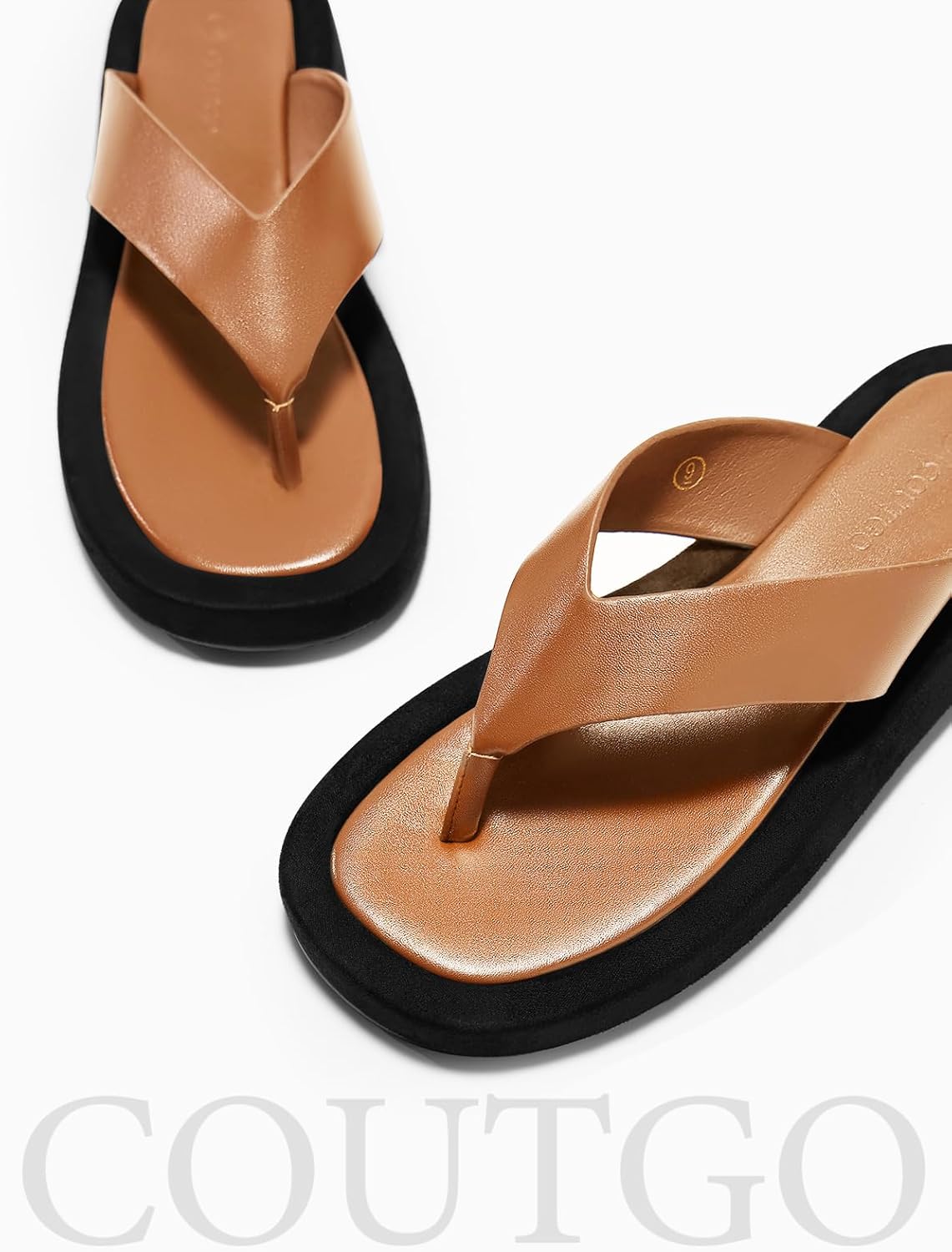 Coutgo Womens Platform Flip Flops Open Toe Slides Flat Sandals Thong Summer Beach Vacation Shoes - Image 6