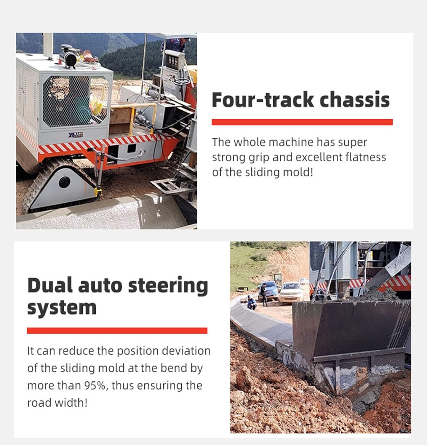 Crawler Curb Stone Slip Forming Machine with Dual Steering Curb Stone Slip Former with Anti-Slip Tech Vibration Compaction