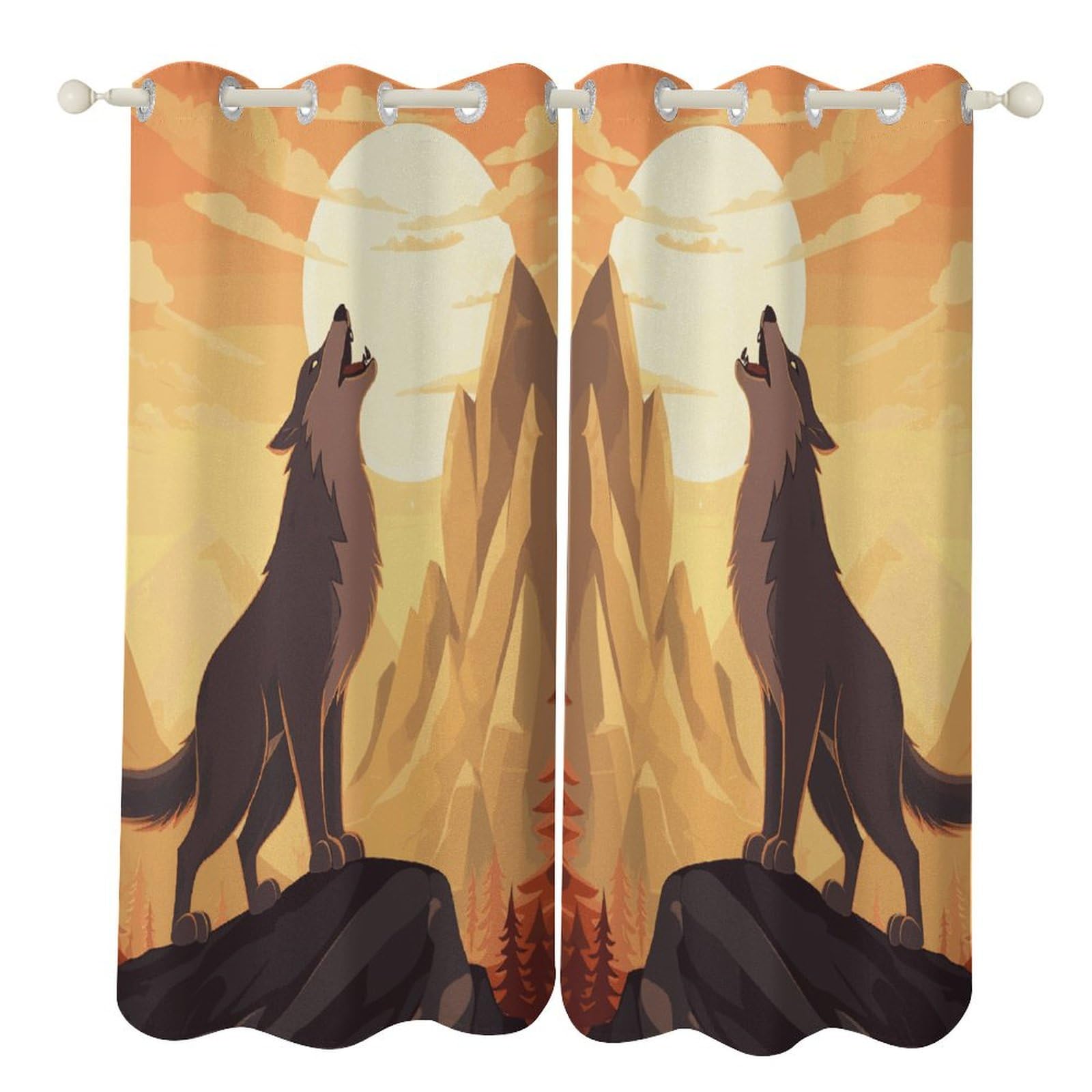 Rideaux occultants motif loup pour chambre occultation lumière salon œillets