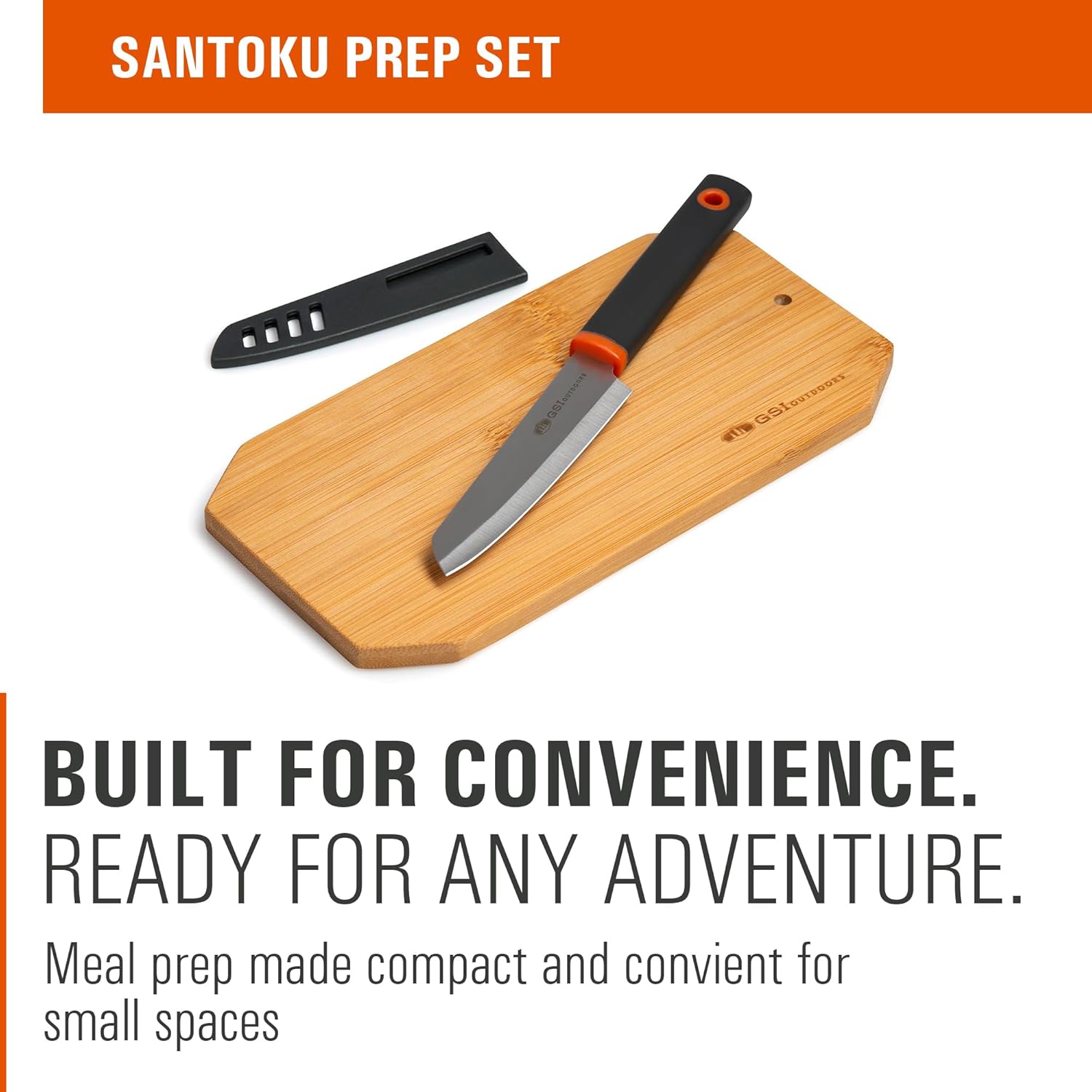 GSI Outdoors Santoku Prep Set 46001 – Compact 4-Inch Knife with Bamboo Cutting Board, Sheath & Storage Bag