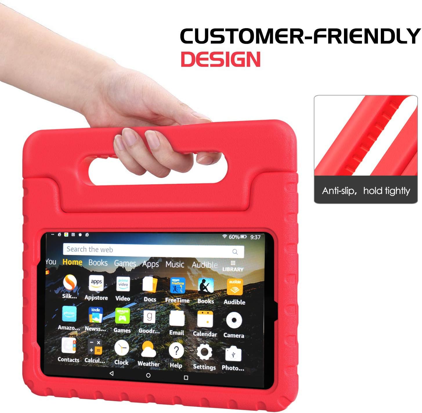 BMOUO Kids Case for Amazon All New Fire 7 2019 - Light Weight Shock Proof Convertible Handle Stand Kids Case for All New Fire 7 Tablet (9th Generation, 2019 Release), Red