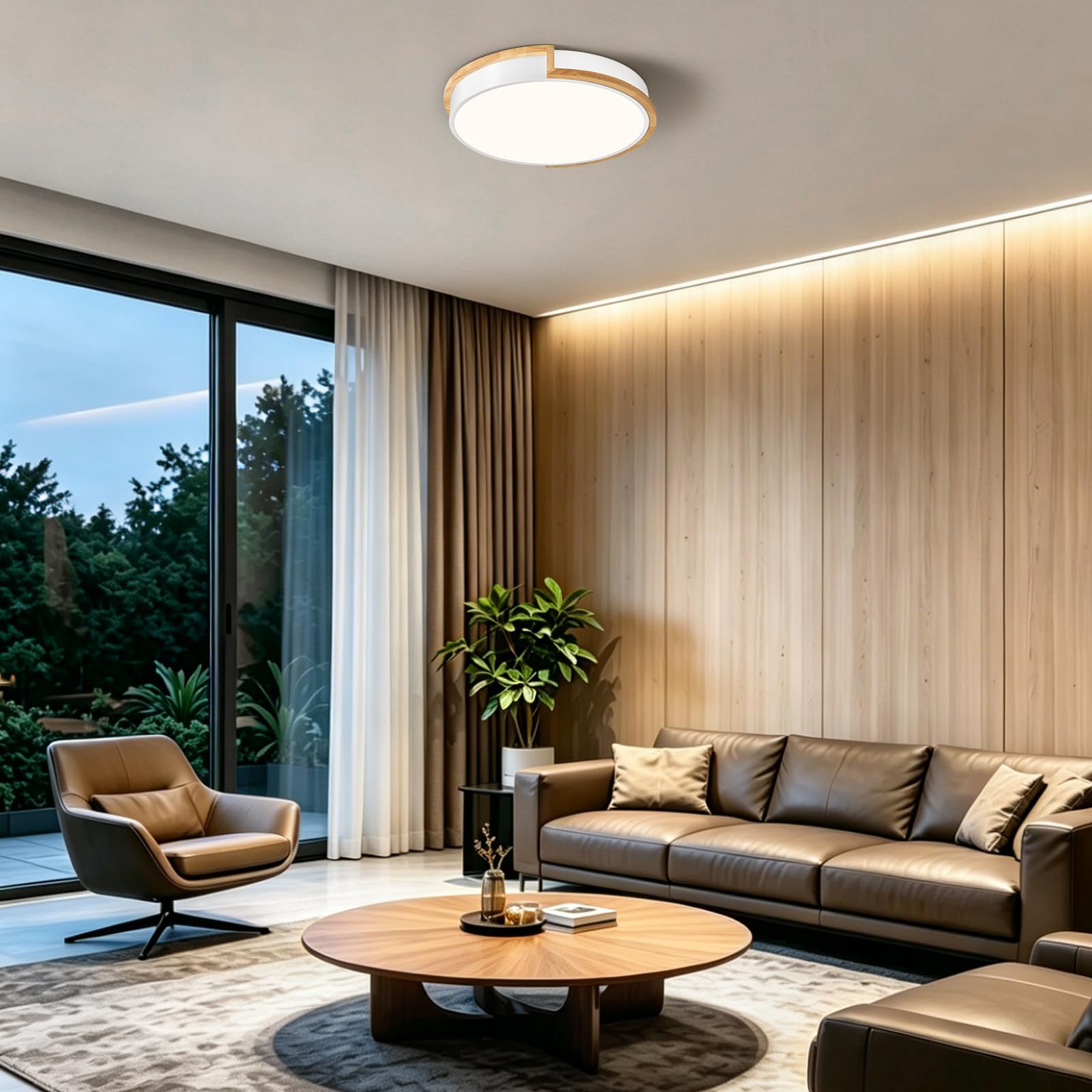 LED Deckenleuchte, Weiß Deckenlampe 40cm | 36W Lampe mit Holz für Schlafzimmer Wohnzimmer Küche Flur Esszimmer 4000K