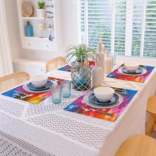 Miniatura 8 de Juego de 4 manteles individuales de decoración abstracta, lavables, impermeables, para fiestas, hogar, comedor, 18 x 12 pulgadas