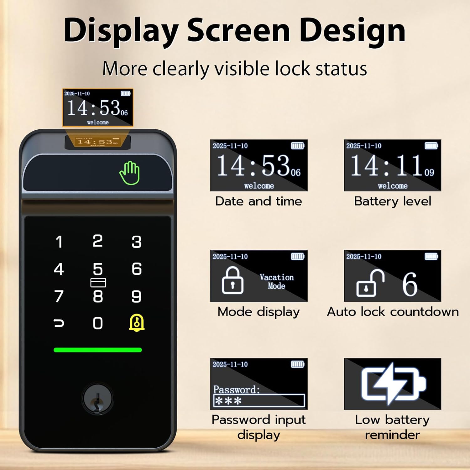 Keyless Entry Door Lock Palm Vein, Bestkid Smart Lock for Front Door with Wireless Doorbell Built-in WiFi, Biometric Deadbolt App Remote Alexa Control Auto Lock Rechargeable Battery