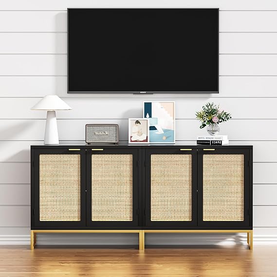 Accent Cabinet Entryway Storage with Rattan Decorating Living Room Sideboard Narrow Storage Cupboard