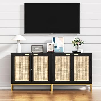 Accent Cabinet Entryway Storage with Rattan Decorating Living Room Sideboard Narrow Storage Cupboard
