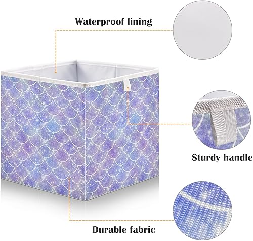 Miniatura 3 de RunningBear Cesta de almacenamiento de escamas de sirena, cesta de almacenamiento cuadrada plegable para cuarto de bebé, organizador de cubo de tela