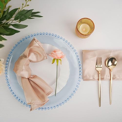 Miniatura 9 de Efavormart - Paquete de 6 platos de carga redondos de acrílico azul transparente de 12 pulgadas con borde de cuentas