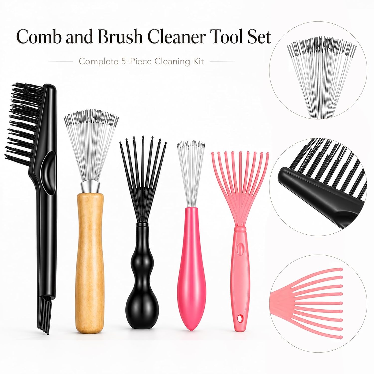 5 Pcs Hairbrush Cleaner Tool Set, Rake Comb Cleaning Brush image 4