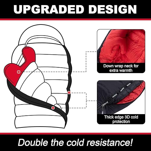 Miniatura 42 de Saco de dormir ultraligero para adultos con 600 de potencia de relleno, saco de dormir compacto con saco de compresión para mochileros, senderismo