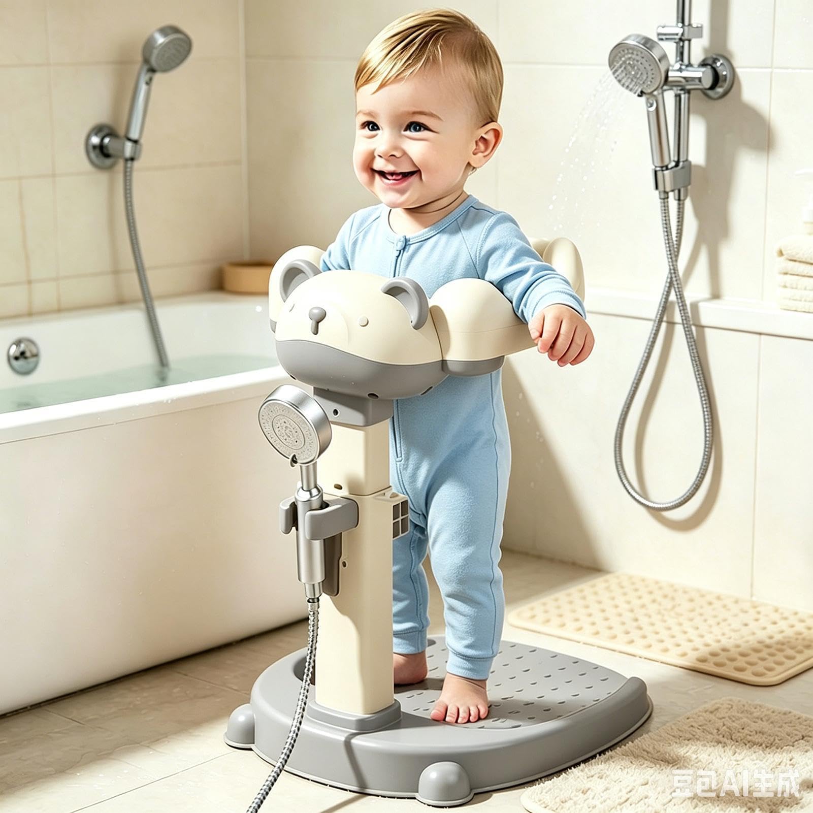 Soporte de Ducha para Niños Altura Ajustable Antideslizante | Baño de Pie y Sentado para Bebés de 8 a 36 Meses en Bañera, Hogar y Dormitorio